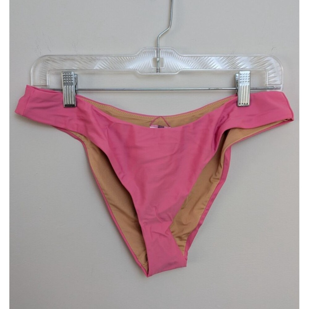 J.Crew BC125 Mid-Rise & High Leg Curved-Waist Cheeky Bikini Bottom Pink SZ M